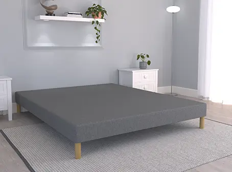 Sommier tapissier gris 140 x 190 cm + 4 pieds en bois ELLY