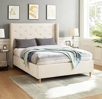 Lit double en velours capitonné beige MAREVA