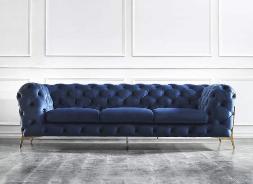 Ensemble canapé 3+2+1 places chesterfield velours bleu CARMEN