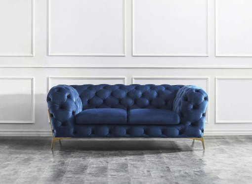 Ensemble canapé 3+2+1 places chesterfield velours bleu CARMEN