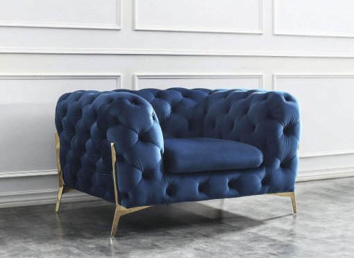 Ensemble canapé 3+2+1 places chesterfield velours bleu CARMEN