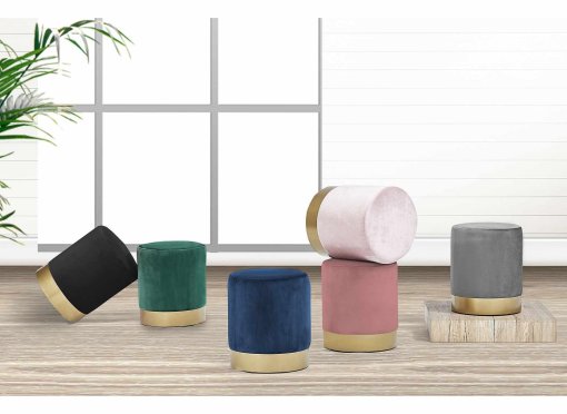 Pouf rond en métal doré et velours noir FLOYD