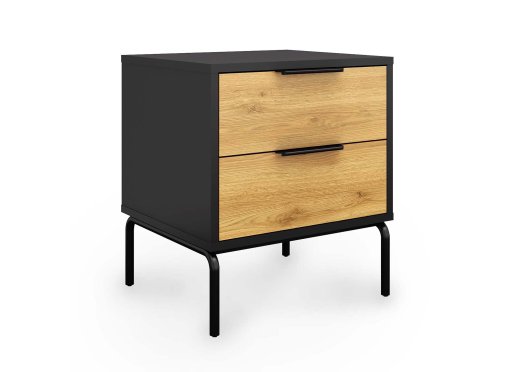 Table de chevet 2 tiroirs en bois et métal noir TAMARA