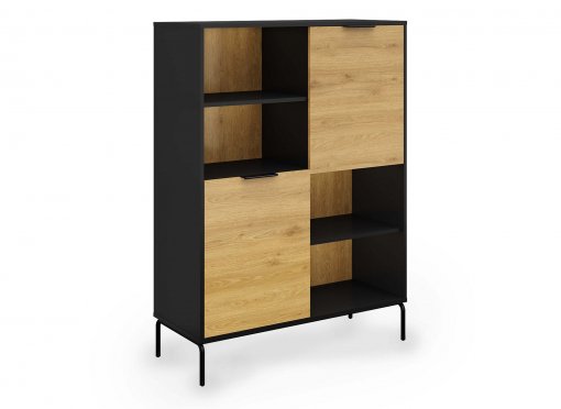 Buffet bibliothèque 2 portes 2 étagères en bois et métal noir TAMARA