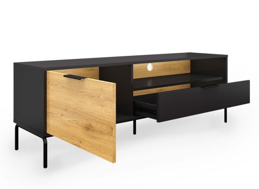 Meuble TV 1 tiroir 1 porte en bois et métal noir TAMARA