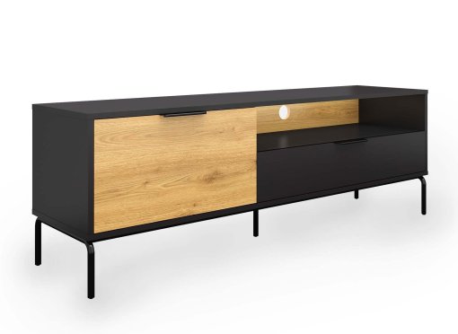 Meuble TV 1 tiroir 1 porte en bois et métal noir TAMARA