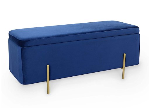 Banquette avec rangement en velours bleu et métal doré KENZO