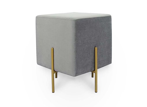 Pouf carré en velours gris et métal doré KENZO