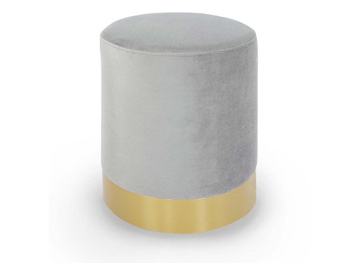 Pouf rond en métal doré et velours gris FLOYD