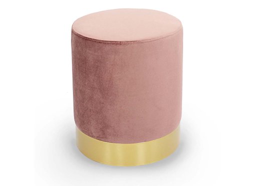 Pouf rond en métal doré et velours rose FLOYD