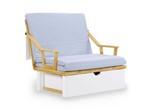 Lit mezzanine 90x190 cm avec bureau chauffeuse et rangements en bois et blanc ARMAND
