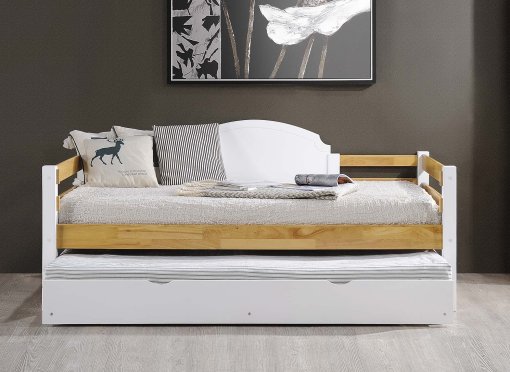 Lit banquette gigogne en bois et blanc ARMAND 90 x 190 cm