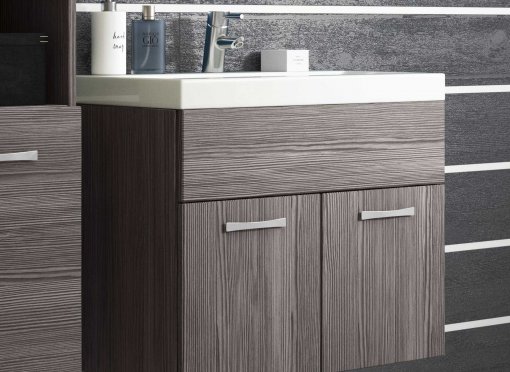 Ensemble meubles salle de bain design suspendu - Wengé HARMONY