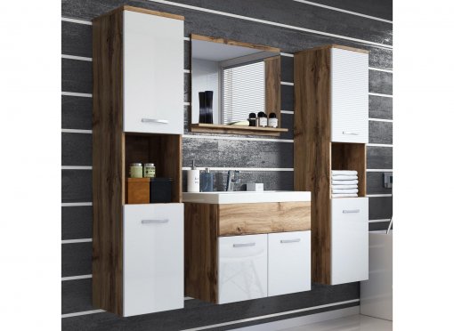 Ensemble meubles salle de bain suspendu XL - Bois et blanc HARMONY