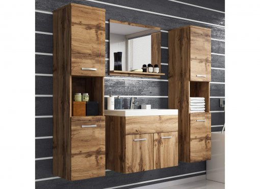 Ensemble meubles salle de bain suspendu XL - Bois effet vieilli HARMONY