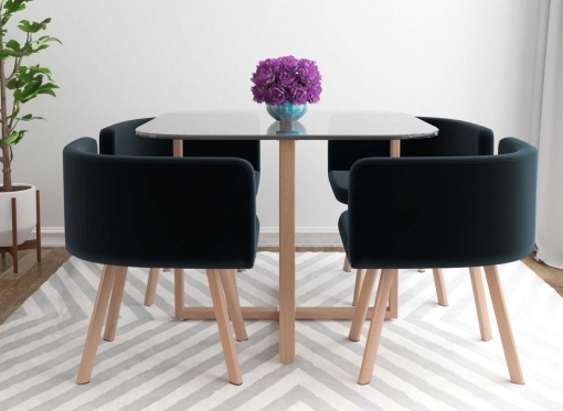 Ensemble table + 4 chaises encastrable noir FLEN